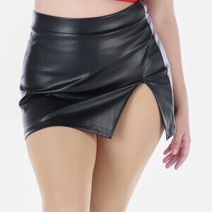 Pleather Mini Skirt with Slit